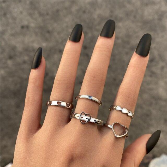 17KM Retro Hiphop Snake Skeleton Skull Rings Set For Men Women Punk Silver Plated Butterfly Chain Rings 2022 Trend Jewelry Gifts
