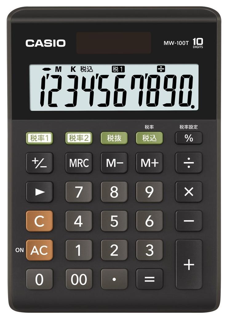 Калькулятор Casio Standard с двойным налогообложением и мини-налогом Just 10 Черный, Расчет, Тип, Цифры, MW-100T-BK-N,