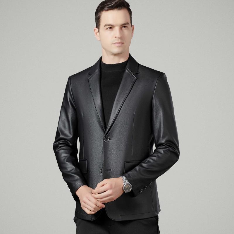 New Men's Leather Suit Sheepskin Suit Business Casual Leather Jacket Fashion Simple Leather Single Top