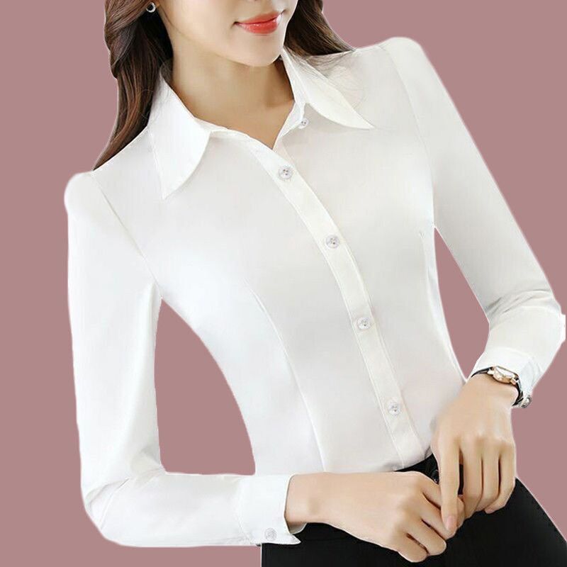 Womens Long Sleeve Business Shirt With Spliced Polyester For Office Work And Formal Wear