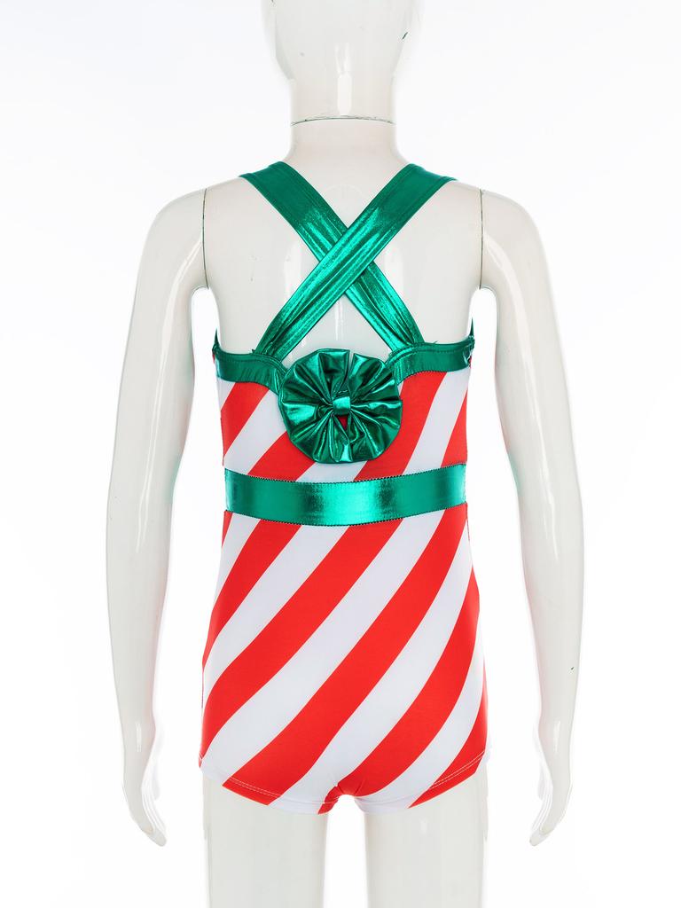 Девочки Рождественские леденцы полосатый принт костюм для выступлений балетный танцевальный комбинезон короткий комбинезон рождественская вечеринка наряд