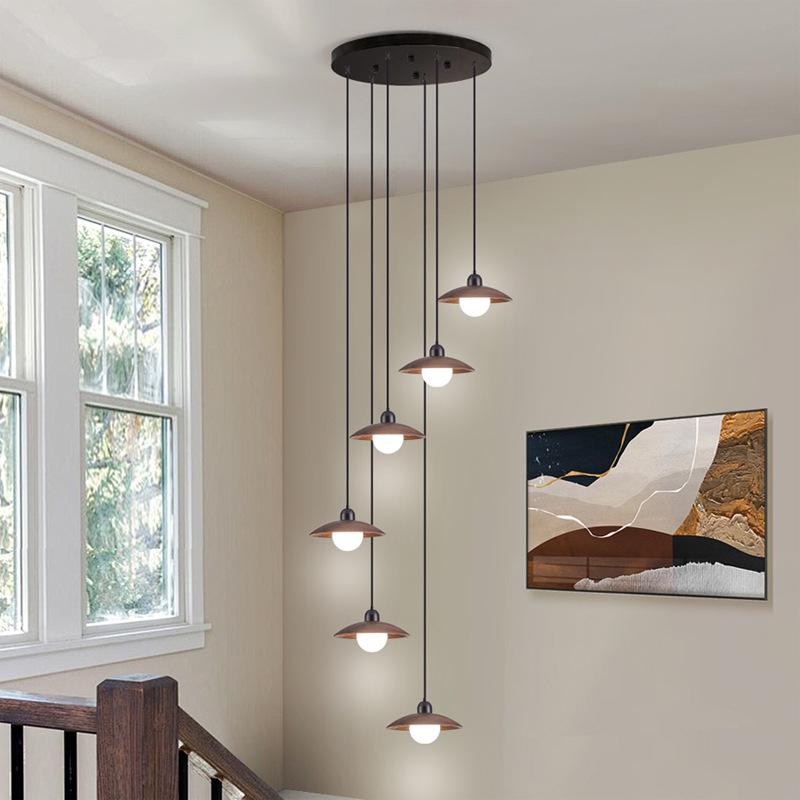 Creative Wabi-Sabi Chandelier: Retro Japanese Style with North American Black Walnut for Bedroom, Staircase, or Bar.
