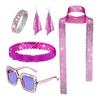 5 Pcs/Set Women Jewelry Set Sequin Rhinestone Decor Vintage 60s 70s Disco Party Favors Cosplay Earrings Sunglasses Bracelet Headband Scarf Set
