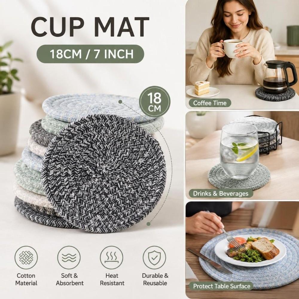 Round Woven Heat Resistant Mat Non-slip Water Absorbent Coaster New Cup Mat Home Cooking