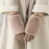 Plush Glove Women Elegant Full Finger Winter Warm Touch Screen Fleeced Gloves Soft Supple Riding Thickened Windproof