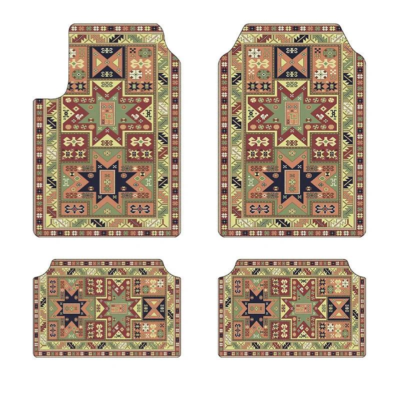 Bohemian Car Floor Mats 4 Pieces Set Dirt Resistant Wear Resistant Backing Universal Fit For Cars SUVs Trucks Auto Accessories