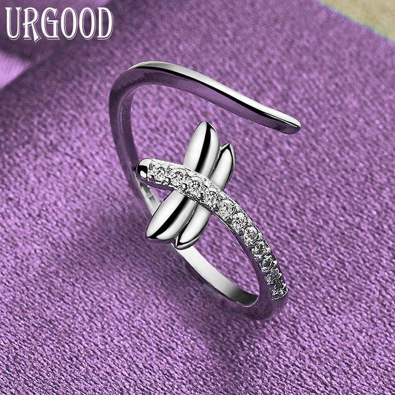 925 Sterling Silver Dragonfly AAA Zircon Open Ring Jewelry