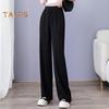 Elastic Pants Casual Women Waist Adjustable Drawstring Solid Color Long Trousers Ice Silk Wide Leg Draped Pants Streetwear