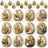 24pcs/set Easter Ornament 2D Wooden Rabbit Tree Pendant Holiday Decoration Party Decoration Home Decoration Vintage Colored Egg Wood