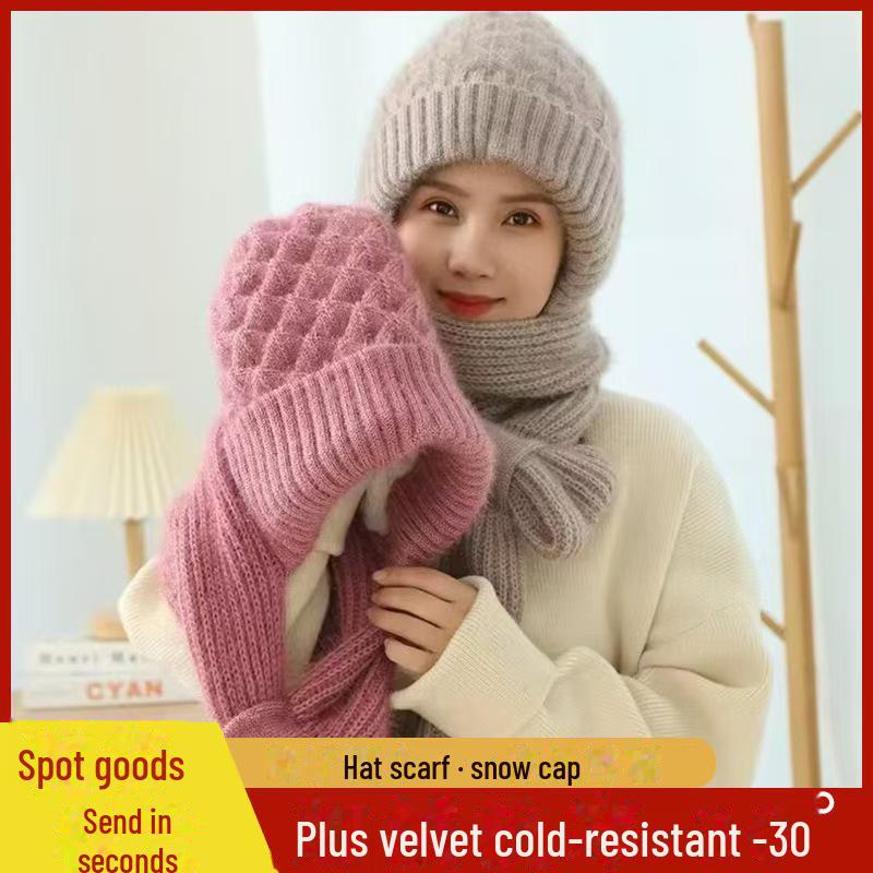 Handwoven Wool Squirrel Hat-Scarf Combo: Stylish, Warm, Outdoor Essential for Autumn & Winter