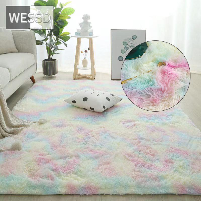 Радужный пушистый ковер для комнаты девочки, милый кавайный декор, красочный плюшевый ковер для гостиной, градиентный напольный коврик для спальни