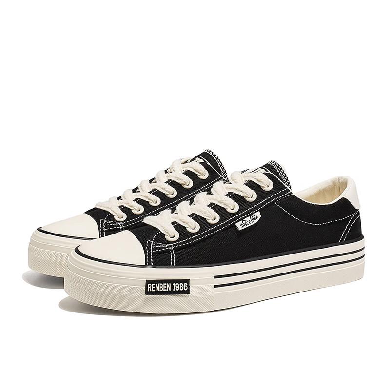 Renben Official Men's Canvas Shoes Spring Autumn 2026 New Trendy Men's Sneakers Black Size 39
