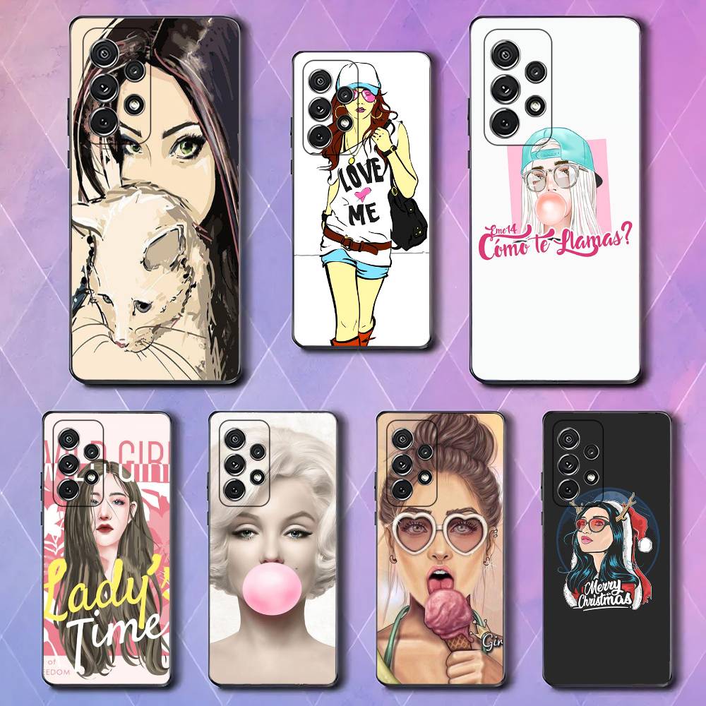 Модные Девочки Для Samsung Galaxy S25 S24 S23 Ultra S22 S21 Plus S20 Черный Мягкий Силиконовый Защитный Чехол