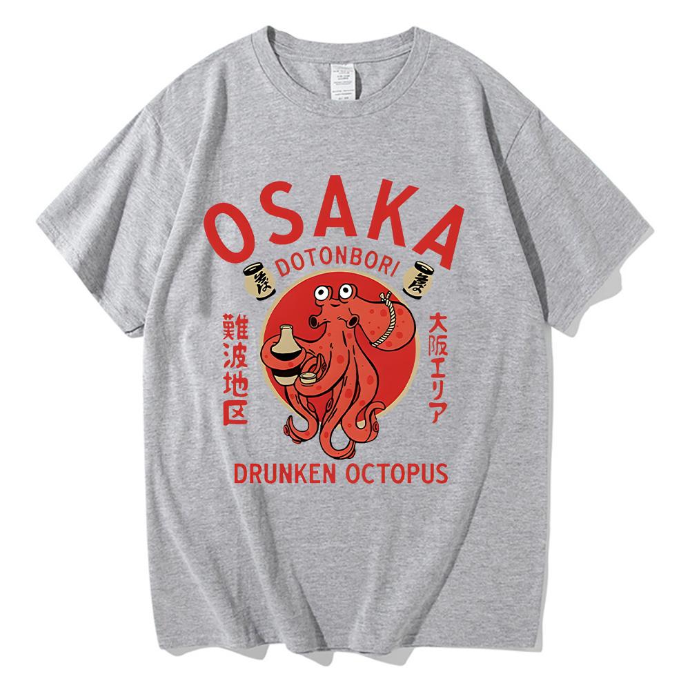 Osaka Dotonbori Drunken Octopus T-shirts Japanese Food Funny Cotton Tee-shirts Summer Fanshion Women Men Tops Vintage Aesthetic Tees