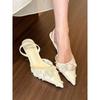 Gentle Pointed Head with Bag Head Thick Heel Half Slippers Outer Wear Women's 2025 Spring and Summer New Fashion Mesh Cool Slippers
