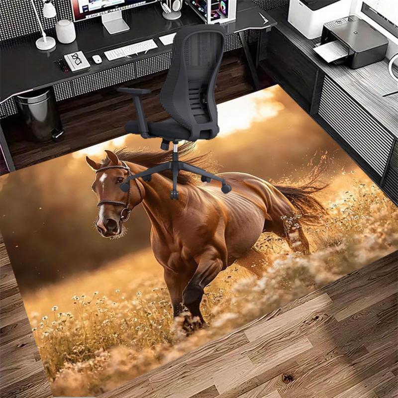 Running Brown Horse Wildflower Field Sunset Print Area Rug Wildlife Animal Non Slip Rectangular Floor Mat Horse Lover Gaming Room Bedroom Decor Rug