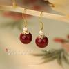 Shangyangchun Natural Cinnabar Women's Model9Silver New Chinese Style Earrings, Red New Chinese Style Ear Jewelry, Unique Gift