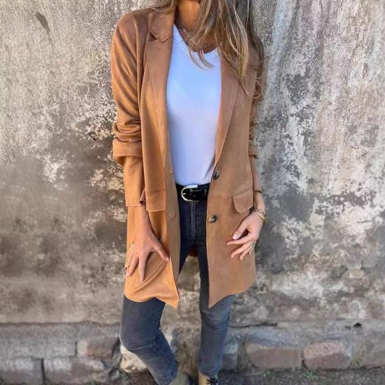 Lady Winter Coat Single-breasted Turn-down Collar Mid Length Overcoat Long Sleeves Pure Color