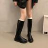Модные женские модные ботинки Водонепроницаемая платформа Задняя молния Средний каблук Женская обувь Круглый носок Высокие ботинки Зима Коричневый Черный Уличный