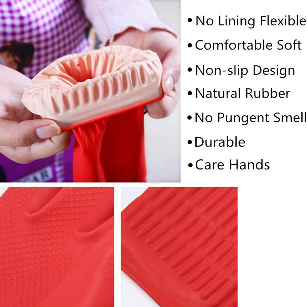 1Pair Red Gloves Washing Dishes Cleaning Waterproof Rubber Sleeve Gloves Latex Long Gloves Kitchen Tool Hands Protection