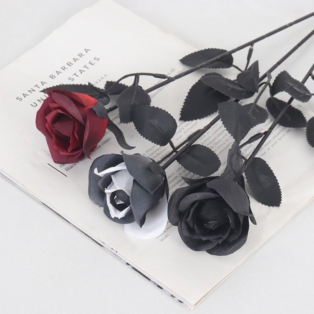 Black and White Roses Cemetery Roses Long Stem with Leaves Black Bouquet