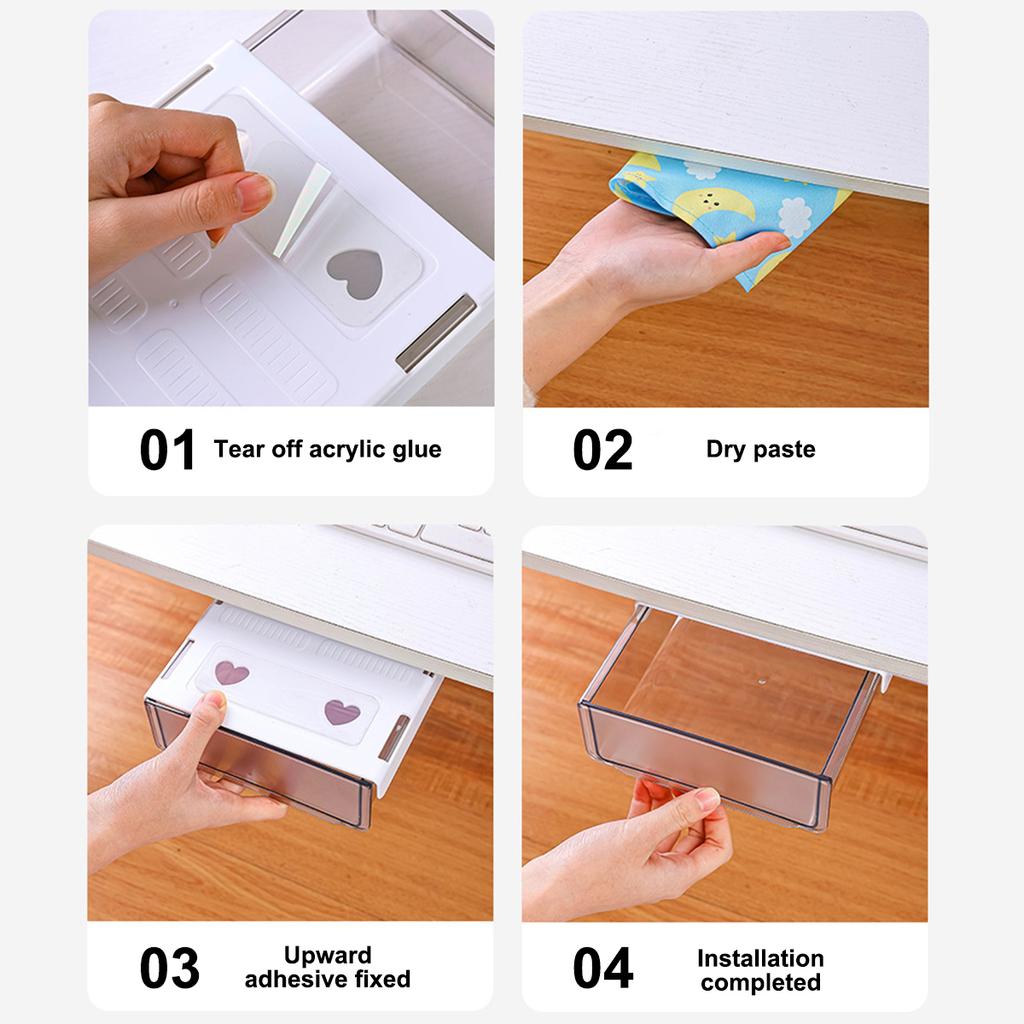Invisible Transparent Box Under The Table Sticky Dustproof Storage Box Simple Drawer Stationery Accessories