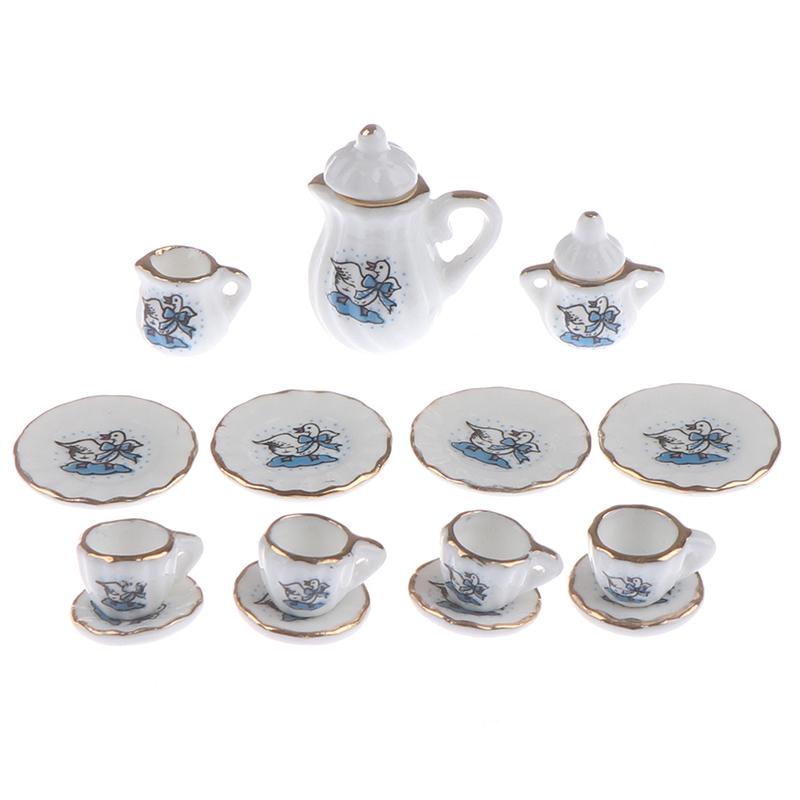 15 шт. 1:12 миниатюрных столовых приборов для кукольного домика, фарфоровые керамические чайные чашки, набор игрушек