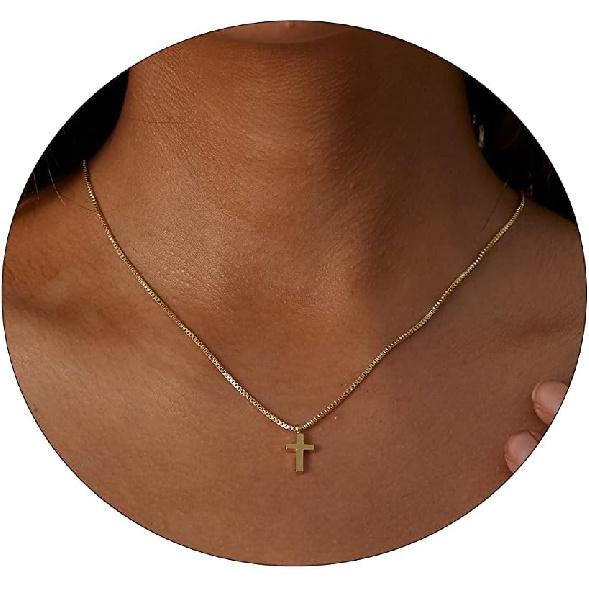 VIROMY Gold Cross Necklace for Women 14K Gold Plated Cute Sidways Cross Pendant Choker Necklaces Simple Trendy Everyday Jewelry for Women