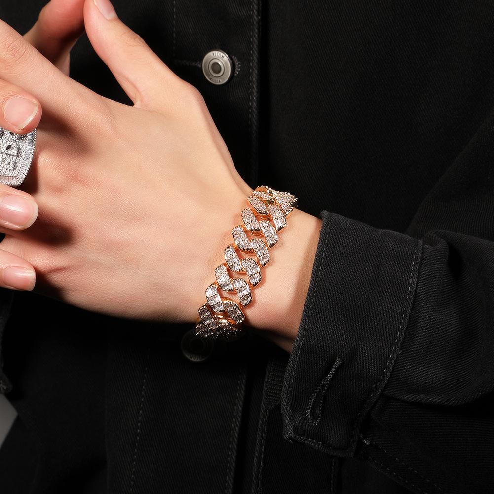 Мужской браслет в стиле ретро, ​​трехрядный Т-образный квадратный циркониевый браслет с бриллиантами в стиле панк, хип-хоп, роскошные модные аксессуары для прыжков в стиле дискотека