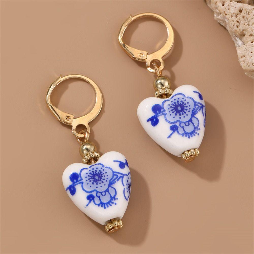 Ceramics Blue and White Porcelain Earrings Bohemia Earrings Flower Beaded Earring  Birthday Gift