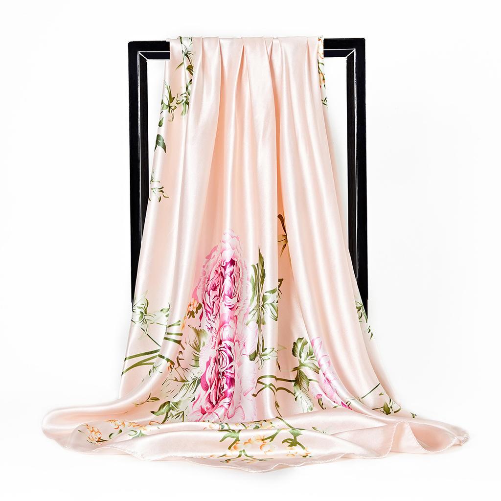 Women Fashion Square Vintage Print Satin Neckerchief Sun-Proof Scarf Scarves Shawl High Quality 1PC 90*90cm