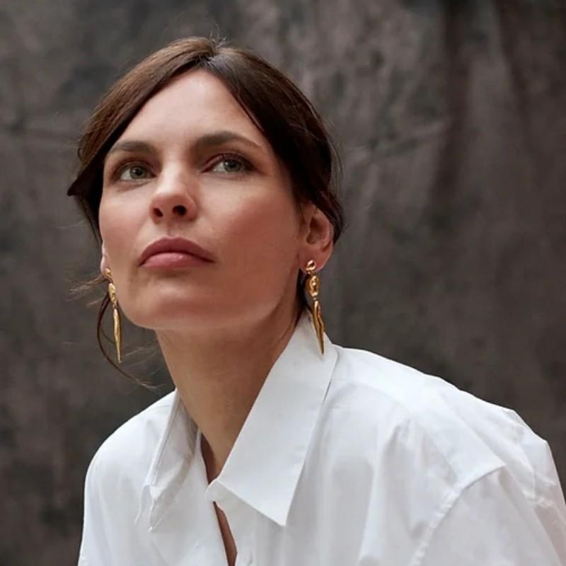 Retro Earrings, Medieval Copper Plated 18K Real Gold Irregular Long Stud Earrings, Unique Personality And Trendy Earrings For Women