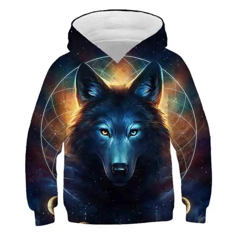 Wolf Animals 3D Hoodies Kids Streetwear Girls Boys Printed Children Sweatshirts Long Sleeve Autumn Winter Clothes