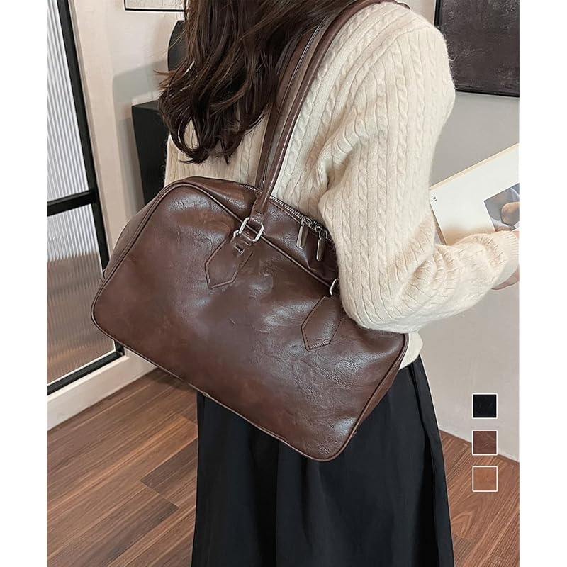 [miniministore] long handle boston bag tote bag Korean style large capacity shoulder bag With zipper wide gusset handbag stylish shoulder bag Women's