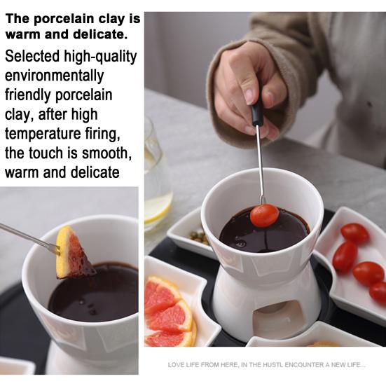 Керамический набор для подогрева шоколадного фондю и масла, чаша для расплавления сырной карамели, устойчивая к высоким температурам керамика, равномерный нагрев, набор для погружения в шоколад