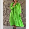 2023 Women's Cotton Linen Dress: Solid Color, Casual Stand-up Collar, Button-Down Long Dress