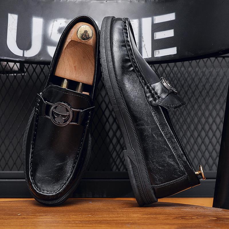 Мужская повседневная кожаная обувь весна новая мягкая подошва ленивая обувь мужская обувь на один педаль мужская обувь 2024 новая нескользящая и износостойкая