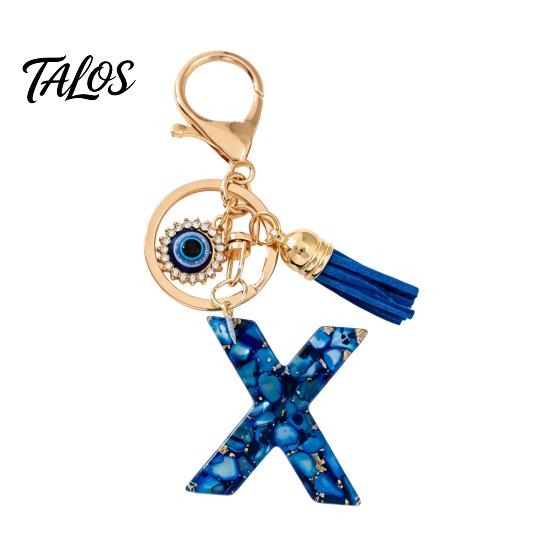 Брелок-подвеска серии Talos Blue, Брелок с подвеской в виде начальной буквы с дизайном в виде глаз и кисточки, Держатель от A до Z для сумок, рюкзаков, автомобилей, аксессуары