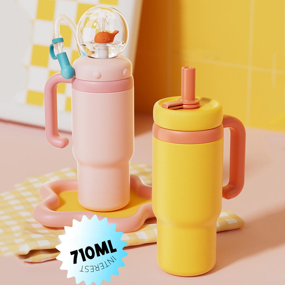 1PC Whale Design Insulated Water Bottle 24oz Stainless Steel Safety Tumbler with Straw Lid Leakproof for Kids Teens Adults