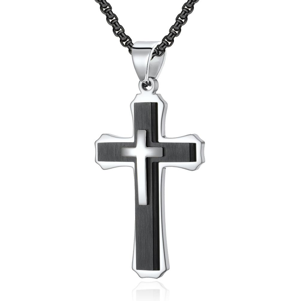 New Trendy Titanium Steel Men's Pendant 316 Stainless Steel Two-color Cross Necklace