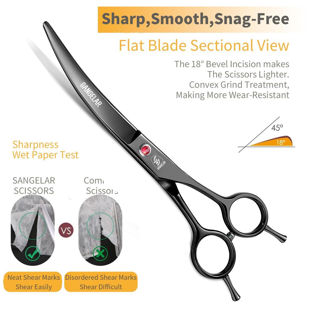 SANGELAR Professional 7 Inch Pet Curved Scissor Double-tailed Left Right Hand Pet Grooming Pet Beauty Shears Bends Shears and Warps Pet Grooming