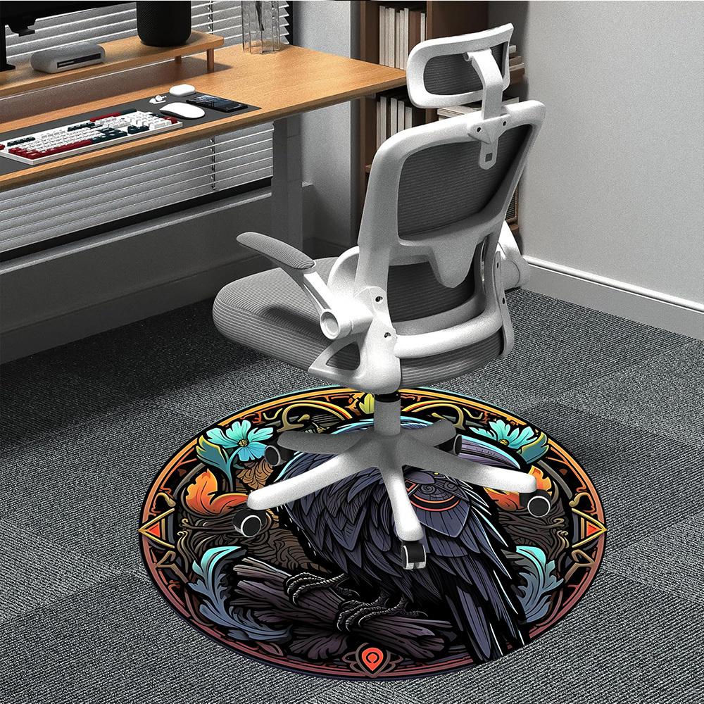 1pc Raven StainedGlass Office Round Area Rug, Under Office Chairs Bedroom Living Room Home Decor, Room Deco, Available in Various Sizes