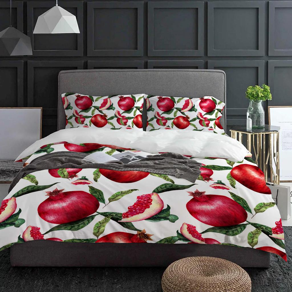Summer Fruit Red Pomegranate Green Leaf Duvet Cover With Pillow Case Custom 3pcs Bedding Set Quilt Cover Double Bed Home Textile