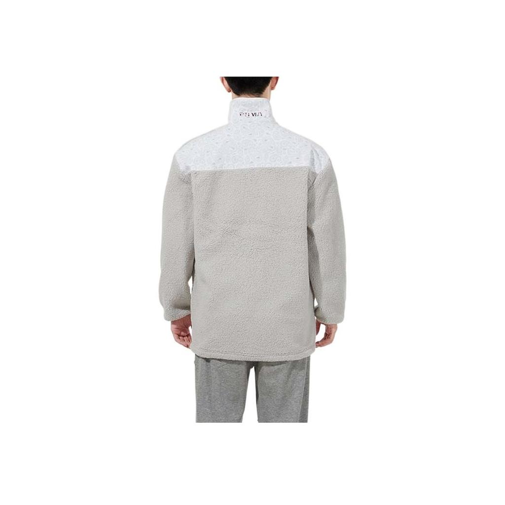 Puma Paisley Cashew Print Pocket Patch Faux Shearling Fleece-Lined Collar Logo Jacket Men Outerwear Light-Grey 534984-09