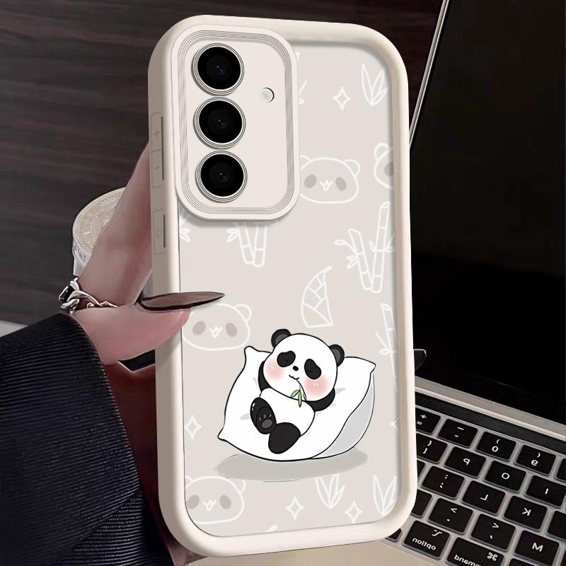 For Samsung S25 S24 S22 Ultra Plus S23 S21 S20 Fe A55 A54 A53 A52 A35 A15 5g Shockproof Panda Pattern Soft Silicone Lens Protection Phone Case Cover