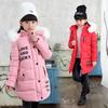 Girls Winter Jacket Faux Fur Collar Long Girls Cotton-padded Jacket 4-13 Years Kids Teenagers Outerwear Coat