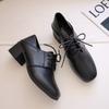 Женская одиночная обувь Новые женские туфли на высоком каблуке Женские рабочие туфли Толстый каблук Шнуровка Туфли-лодочки Женская повседневная обувь из ПУ кожи