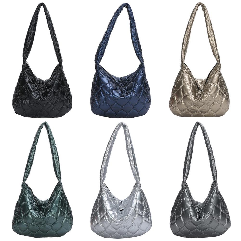 Fashion Quilted Cotton Padded Nylon Messenger Bag Women Large Capacity Shoulder Bag Solid Color Zipper Designer Top-handle Bags CLE