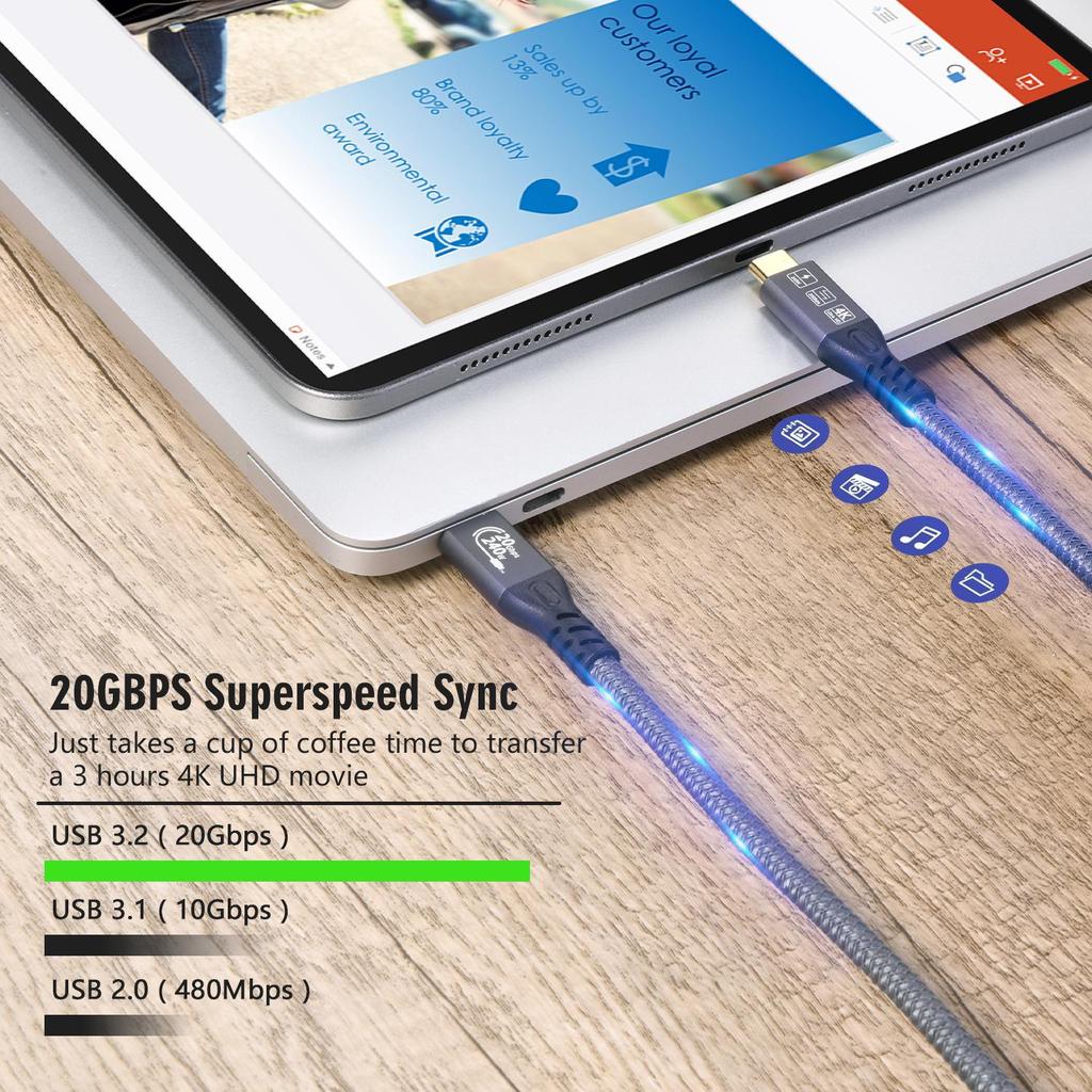 Кабель данных Type-C 20 Гбит/с, Быстрая зарядка PD240 Вт, Воспроизведение видео 4K@60 Гц, USB-C