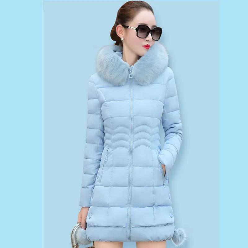 Куртка с хлопковой подкладкой для женщин, длинная, осенне-зимняя, утолщенная, с большим шерстяным воротником, хлопковое пальто, корейское, тонкое, с хлопковой подкладкой